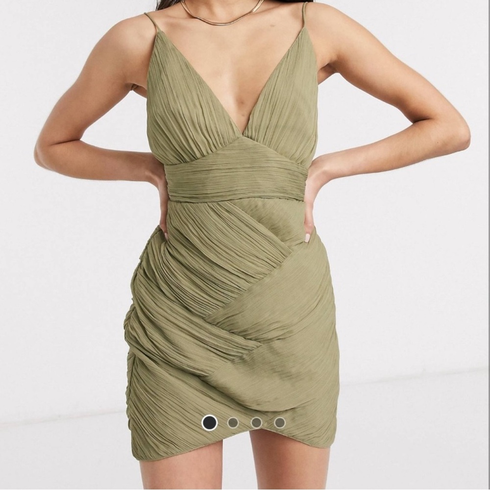 Elegant Olive Green Draped Dress